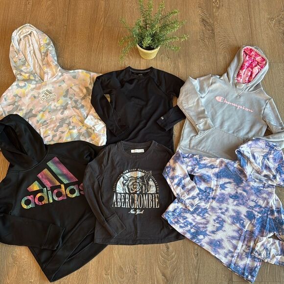 ((6 PIECE)) GIRLS HOODIES AND SHIRTS ADIDAS CHAMPION ABERCROMBIE ETC SIZE SM 7/8 - Picture 1 of 7